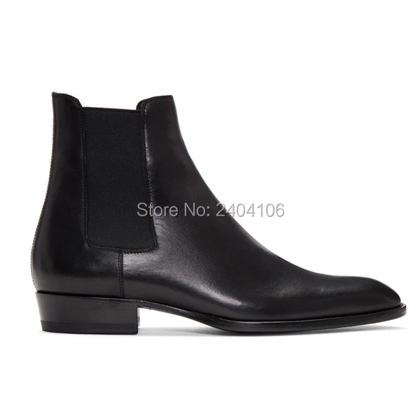 

Shooegle New Design Fall Winter High Top Casual Shoes Man Round Toe Slip On Chelsea Booties Plain Black Leather Ankle Boots Men