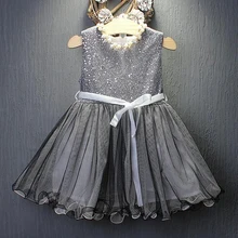 Платья для девочек; платье без рукавов с серебряными блестками; свадебные платья с вуалью для маленьких девочек; Детские вечерние костюмы принцессы; одежда для детей