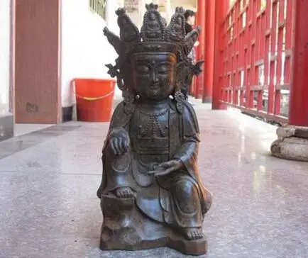 

Tibet Folk Buddhism old Bronze Five leaf Buddha crown Sakyamuni Buddha statue