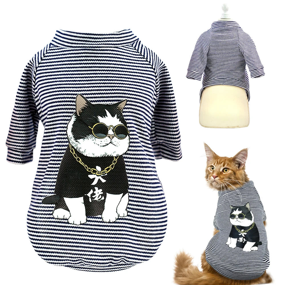 Модная одежда для кошек, одежда для собак, одежда для маленьких собак, кошек, мягкая хлопковая летняя одежда для котенка, щенка, жилет, полосатая футболка для собак, рубашки