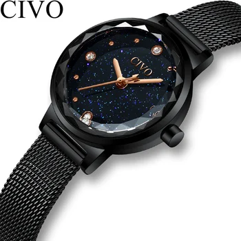 

CIVO Fashion Ladies Watches Luxury Waterproof Black Mesh Strap Quartz Watches 2019 New Casual Wristwatches Gift For Wife Clock