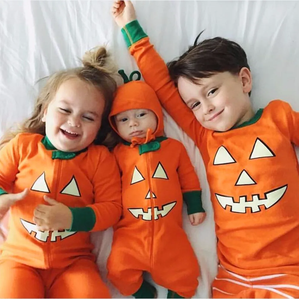 

2pcs Halloween family match Clothes set Pumpkin Baby boy girl sister brother Clothes Sets Newborn Infant Long Sleeve Outfits