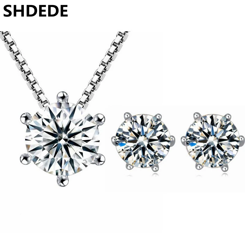 

SHDEDE Clear Cubic Zirconia CZ Crystal from Swarovski Fashion Necklaces Earrings Jewelry Sets For Women Accessories Gift -WH