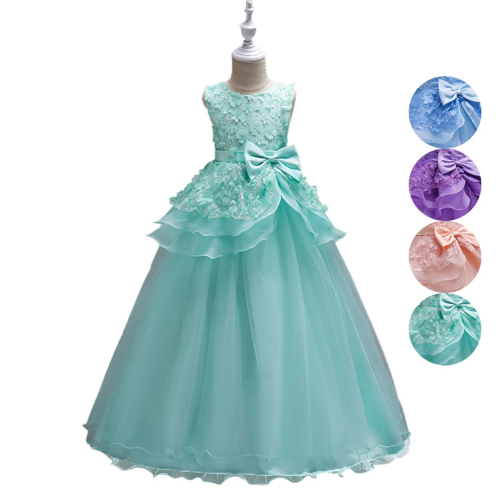 

Fashion 5-16 Years Girls Princess Dress Sleeveless Flowers Children Bridesmaid Birthday Wedding Party Girl Long Dresses