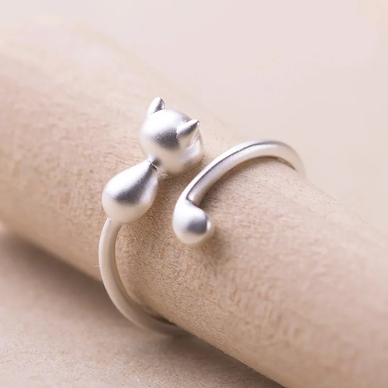 

2019 Hot Sale Fashion Lovely Silver Plated Cute Cat Rings for Women Animal Cat Eyes Open Ring Vintage Jewelry