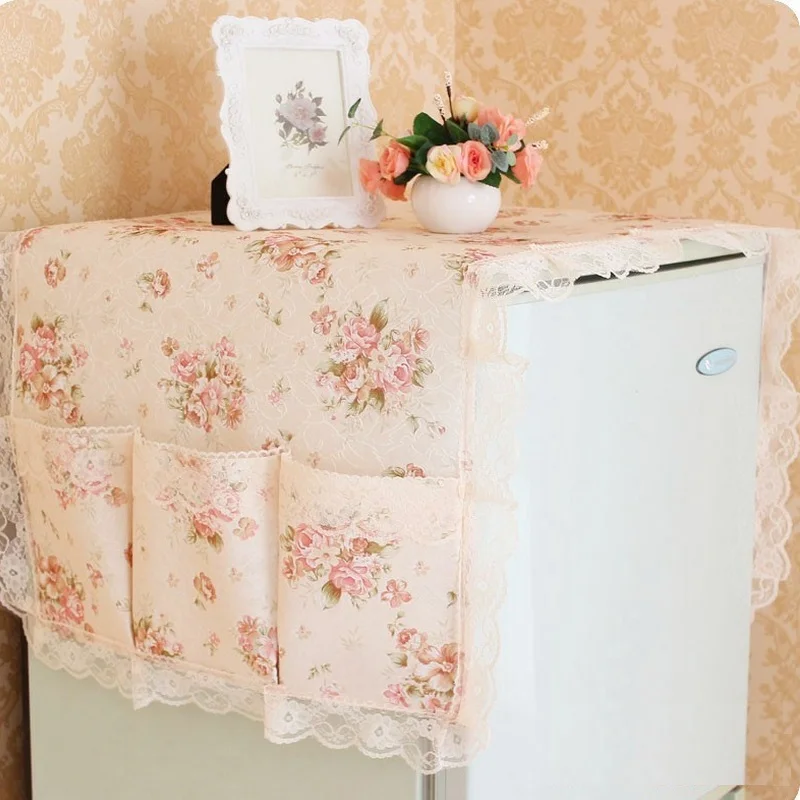 

Lace Flower Fridge Dust Cover Pastoral Multiuse Storage Bag Organizer Pouch Single Double Door Refrigerator Dustproof Cover