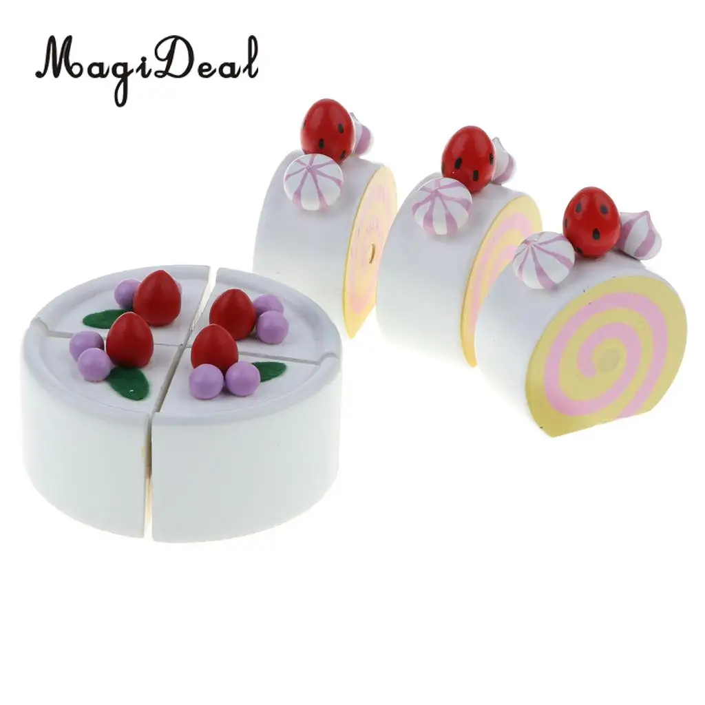 Simulation Wooden Bithday/ Strawberry Cake Kids Food Pretend Cutting Toy Girls Birthday Gift