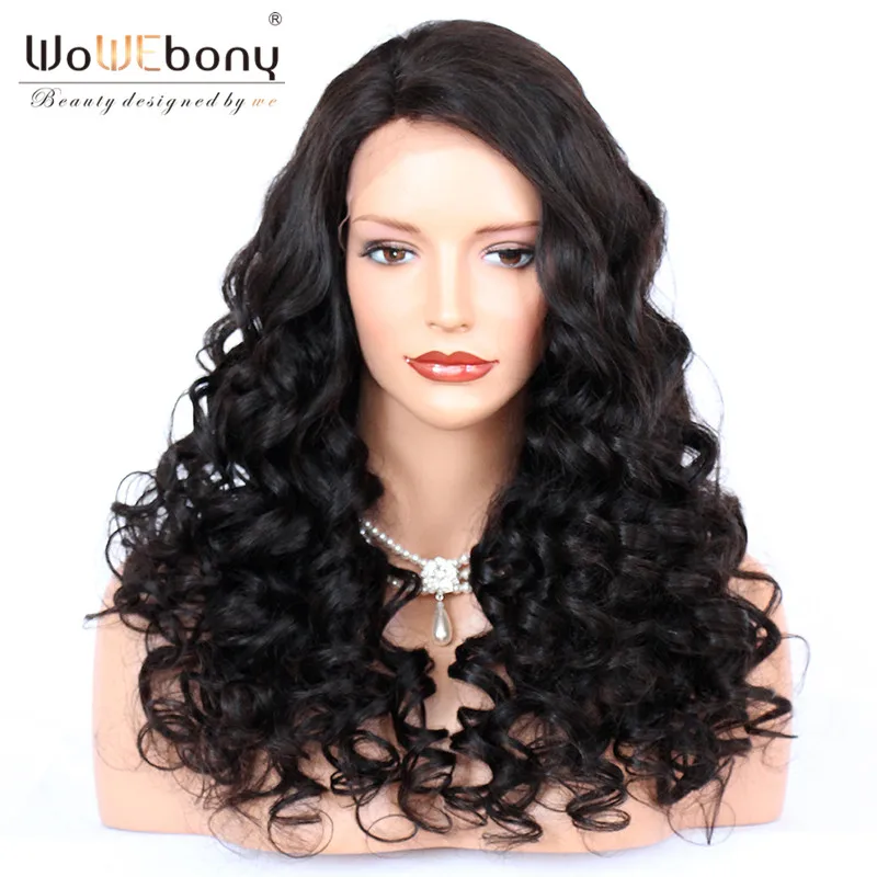 

Full Lace Human Hair Wigs Wave Natural Hairline Brazilian Remy Hair Lace Wigs With Baby Hair Bleached Knots Middle Part WoWEbony