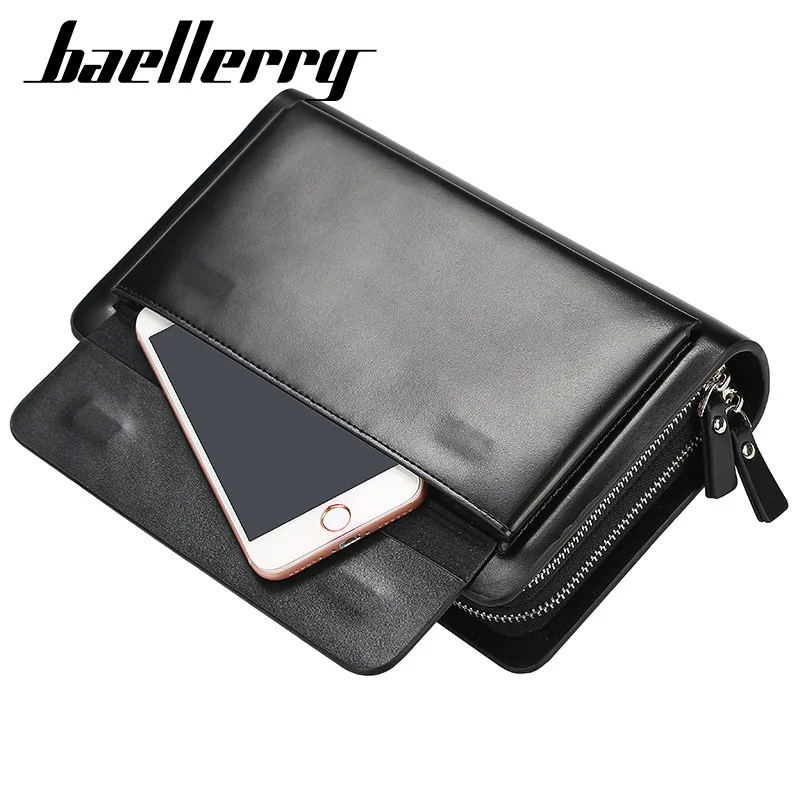 Baellerry, мужской клатч, кошельки, кожаные, Длинные кошельки, бизнес, большая емкость, кошелек, двойная молния, сумка для телефона для мужчин