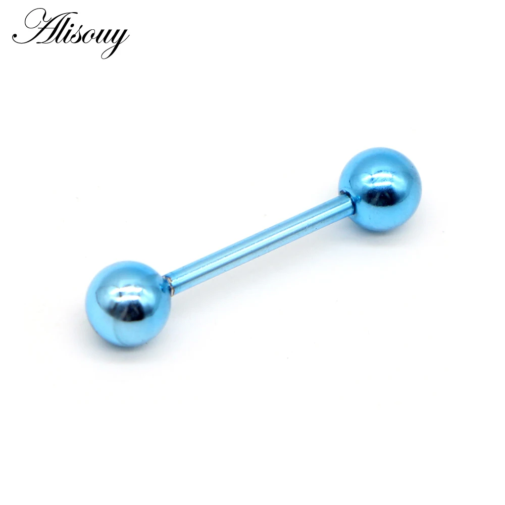 C Blue Alisouy 1 предмет 14G 9 Цвета язык пирсинг, Септум Хрящ уха nailtunnels уха Вилки губная серьга, бижутерия для пирсинга, 1,6*16*6 мм - Окраска металла: C Blue