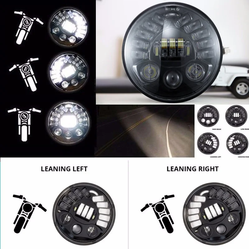 17 inch Round Motorcycle Led Projector Daymaker Adaptive Headlight High Low Beam For Harley BMW R NineT R9T LED Headlamp (4)