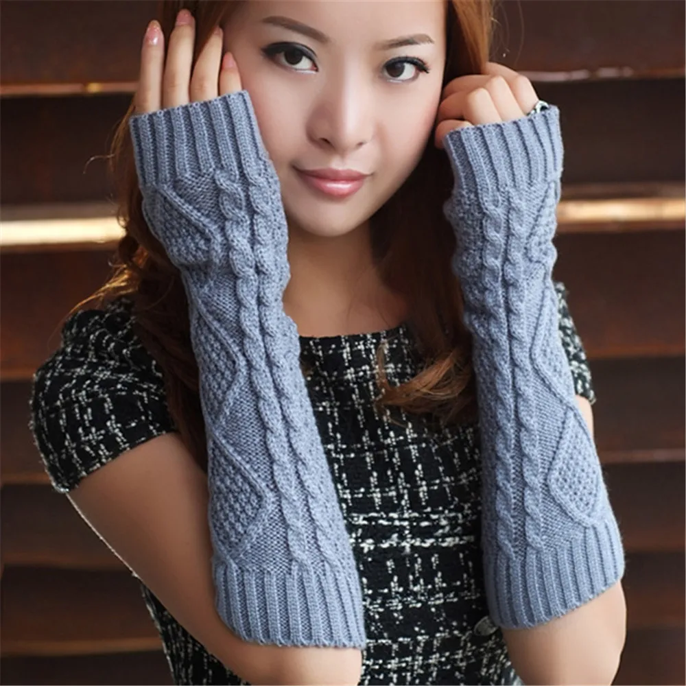 Solid Arm Sleeve For Woman Christmas Twist Short Arm Knitted Gloves