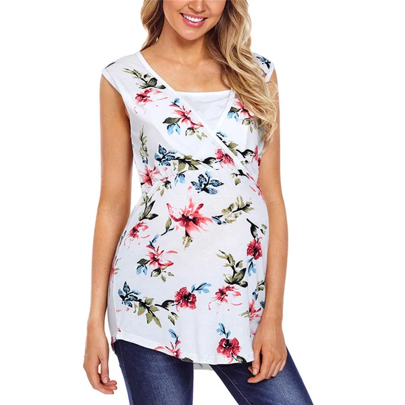 new design mommy pregnant nursing baby maternity sleeveless flower print clothes sweet soft tops robe femme enceinte 40ja03 (15)
