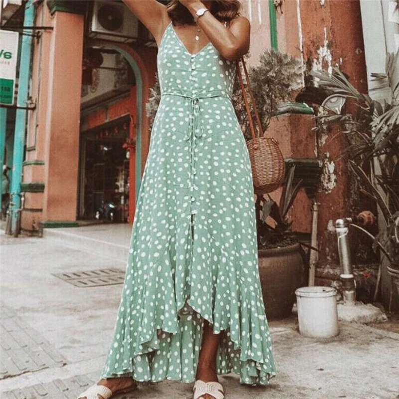 

Polka Dot Dress Fashion Women Sleeveless Casual Sundress Loose Maxi Dresses For Women Party Clothes Woman Dress Boho Dresses