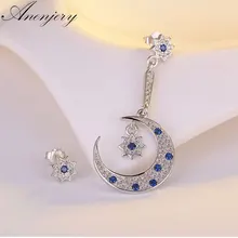 Anenjery 925 пробы серебряные ювелирные изделия Асимметричные блестящие CZ Циркон луна, звезды, солнце серьги-гвоздики pendientes boucles d'oreuilles S-E350