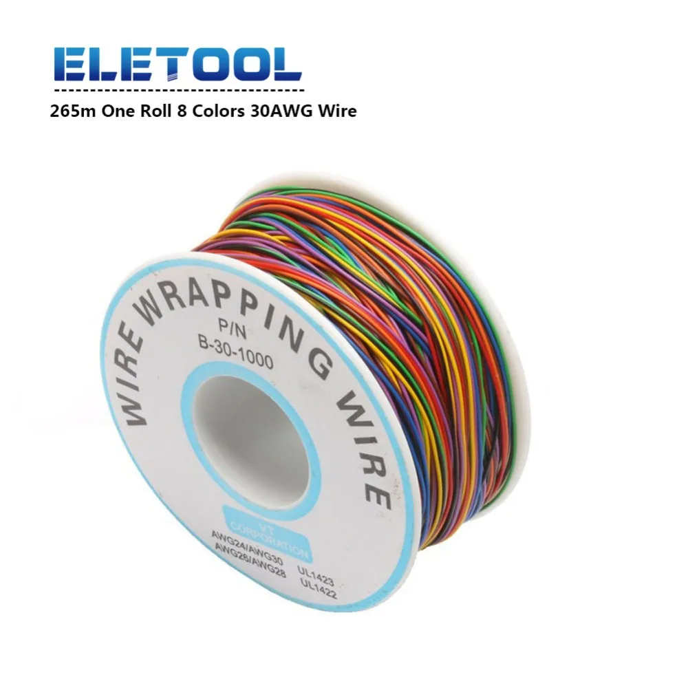 

265m One Roll 8 Colors 30AWG Wire Wrapping Tinned Copper Solid PVC insulation Single Strand Copper Cable Ok Electrical Wire
