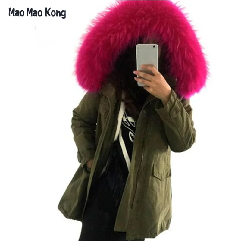 

New Women 2018 Large Raccoon Fur Hooded Coat Parkas Outwear Detachable Lining Long Winter Jacket Fashion Brand Free DHL Shipping
