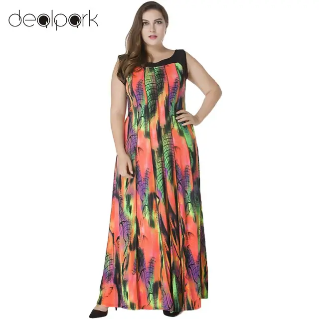 women plus size bohemian long dress sleeveless print casual loose bohemian dress plus size