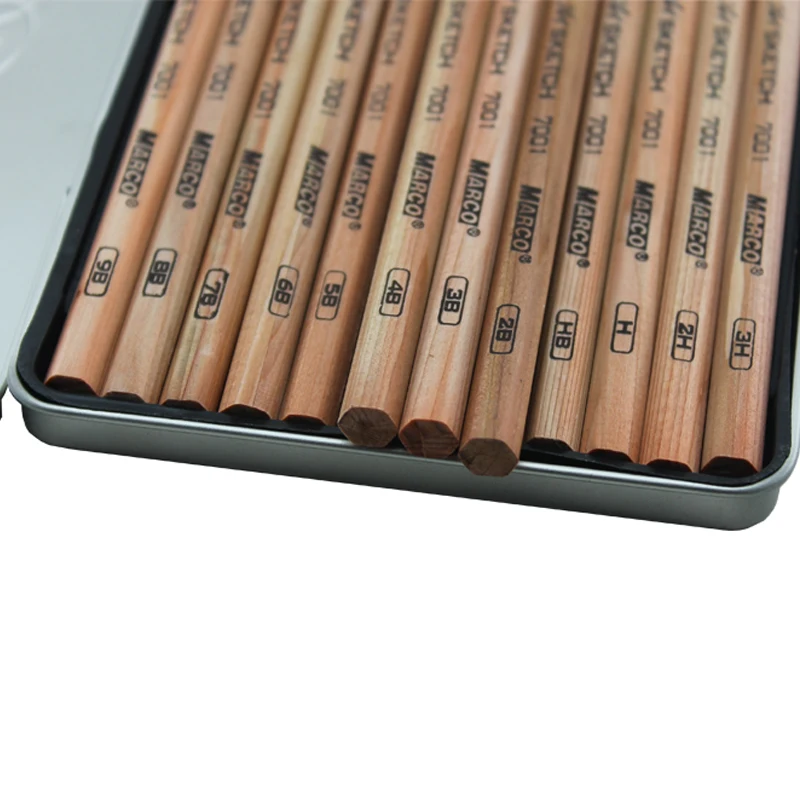 

Marco 12pcs Sketch Drawing Pencils Set 3H 2H H HB 2B 3B 4B 5B 6B 7B 8B 9B Safe Non-toxic Standard for Office School Gift Pencil