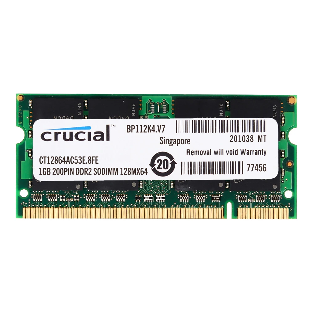 Оперативная память для ноутбука Crucial DDR2 533 МГц 1,8 в 4CL 200pin 1 Гб 2 Гб Память для ноутбука ddr2 2 ГБ = 2 шт* 1 г PC2-4200S