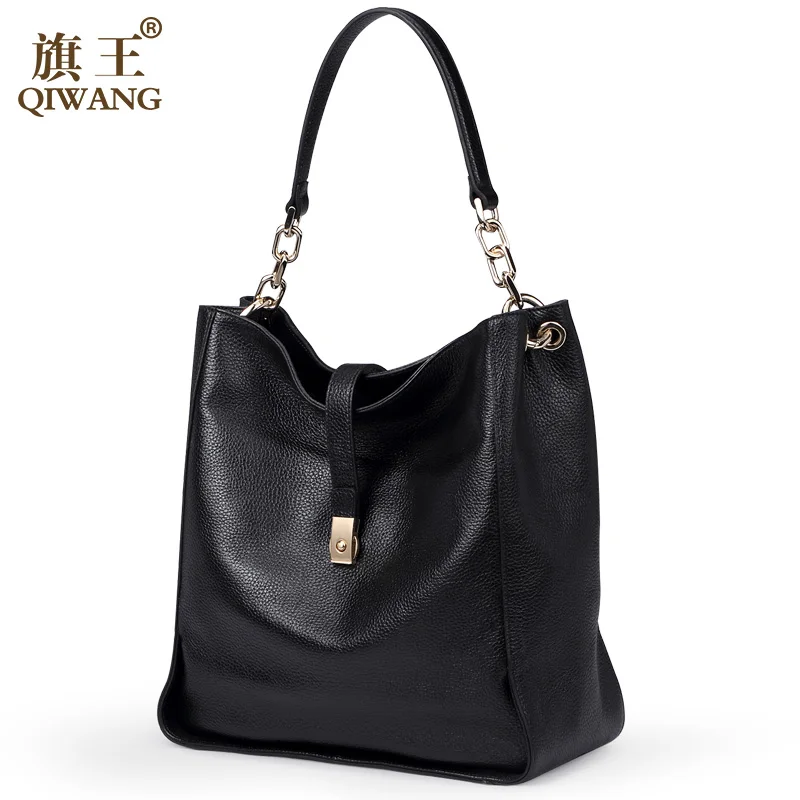 0 : Buy Qiwang Black Soft Genuine Leather Women Hobo Bag Leather Gold Logo Brand ...