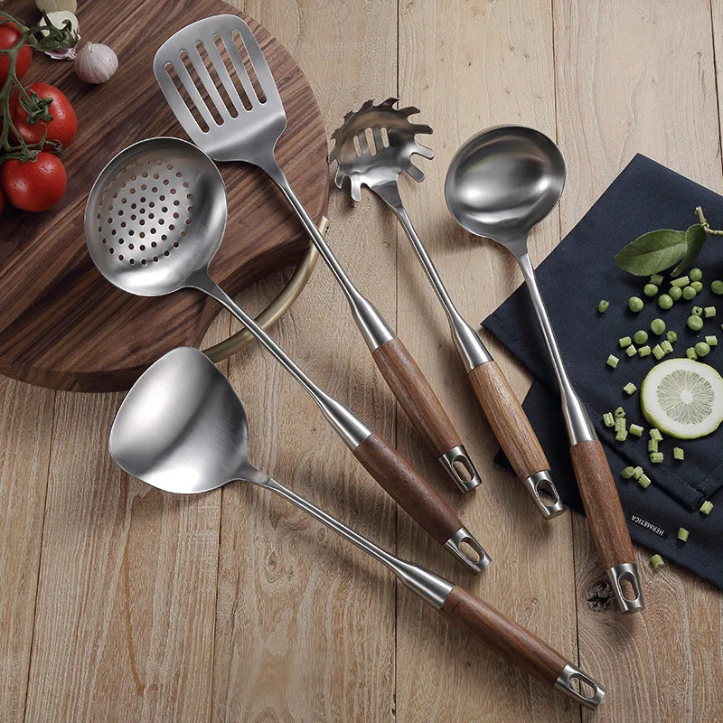 

SUS 304 Wooden Handle Cooking Tool Sets Spoon Turner Shovel Pasta Spaghetti Noodle Server Kitchenware Kitchen Utensils Cookware