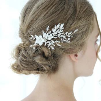 

Ceramic Flower Bridal Hair Clips Handmade Rhinestone Leaf Wedding Headpiece Fashion Wedding Hair Accessories