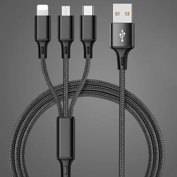 NOHON Micro USB кабель type-C 8 pin 3 2 в 1 для iPhone 7 8 6 6S Plus X XS MAX XR Android для Xiaomi LG кабель кабели для зарядки 1,2 м - Цвет: Black