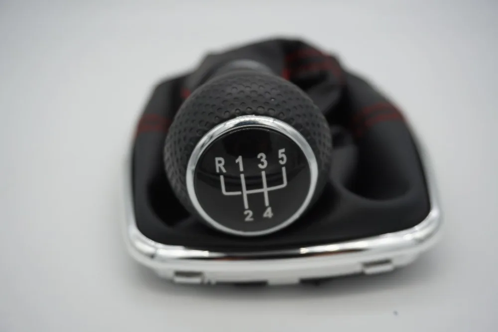 5pc/1set 23mm Red Stitch 5 Speed Gear Shift Knob Boot For Volkswagen VW