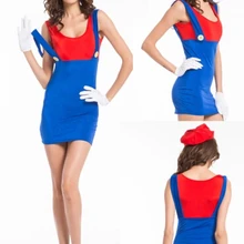 Красный Зеленый Женская Марио короткое платье; Slim Fit Марио костюм Constrast Цвет высокое качество большие размеры костюм S-4XL