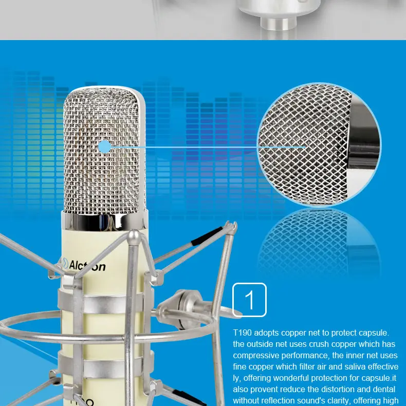 Alctron T190 Профессиональный с большой диафрагмой трубчатый конденсатор Студийный микрофон