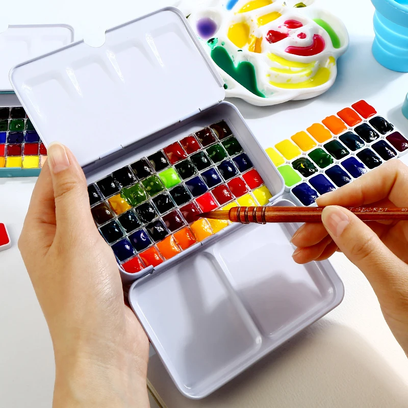 

24/36/40Colors Solid Water Color Paint Set Bright Color With Iron Box For Drawing Watercolor Painting Pigment Art Supplies