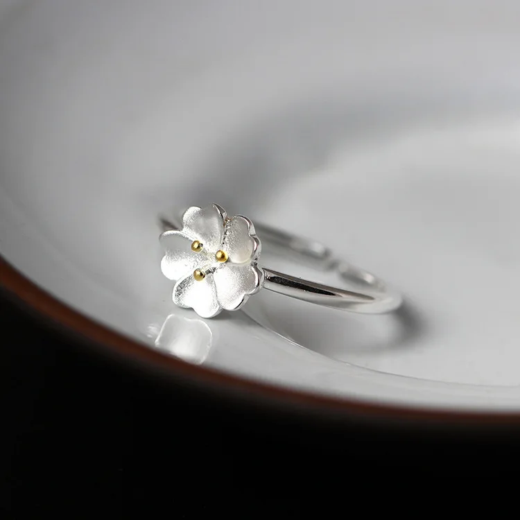 romantic cherry blossom Rings 100% Sterling 925 silver Jewelry Vintage Adjustable rings for women gift
