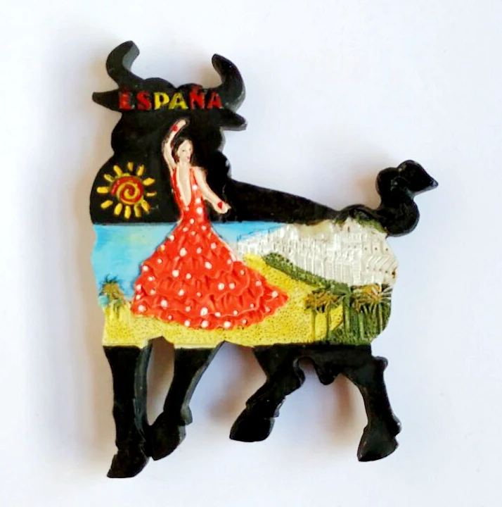 

Hot Sale Handmade Painted Spain Dancer Cow 3D Resin Fridge Magnets Tourism Souvenirs Refrigerator Magnetic Stickers Gift