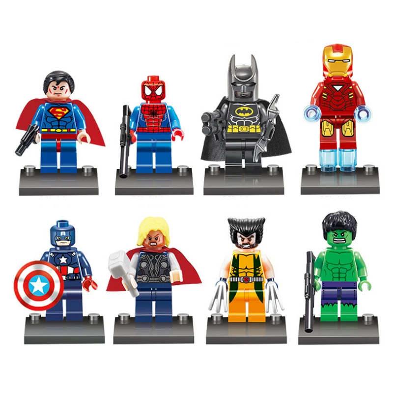 

8pcs/set Iron Man Batman Spiderman green Captain Building blocks brick Compatible Legoinglys playmobil Toys For Children