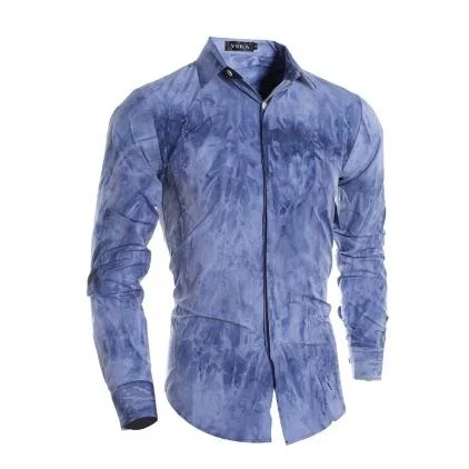 Хлопок Бросился Настоящее Качество 3D красочная печать Повседневная рубашка с длинным рукавом, Мужская Slim Fit Tie-Dye Рубашки для мальчиков, размер M-2xl, gx2018 - Цвет: Blue