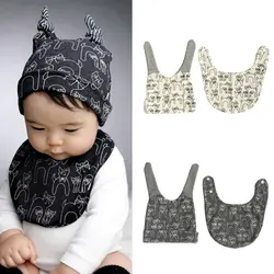 

Cute Kids Baby Cotton Saliva Lunch Bib Cotton Scarf and Cat Pattern Hat Cap Set Hot LY3