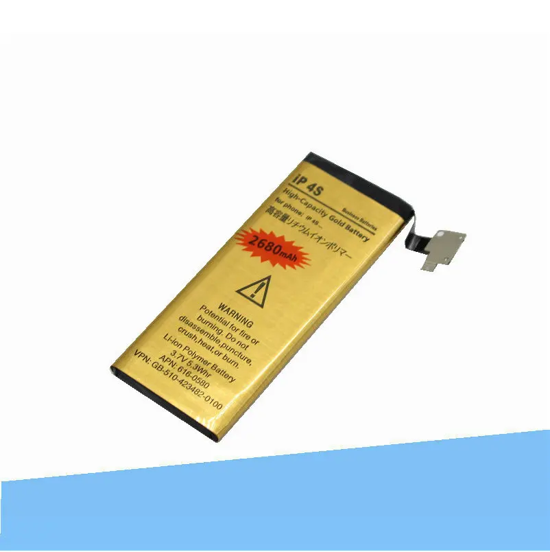 

10pcs /lot 2680mAh 0 zero cycle Replacement Li-Polymer Gold Battery For iPhone 4S 4 S Accumulator Batteries + Repair Tools Kit