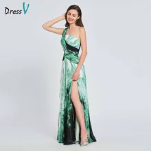 Dressv элегантное платье трапециевидной формы с принтом на одно плечо для выпускного вечера плиссированное платье с разрезом спереди в пол вечернее платье платья для выпускного вечера на заказ