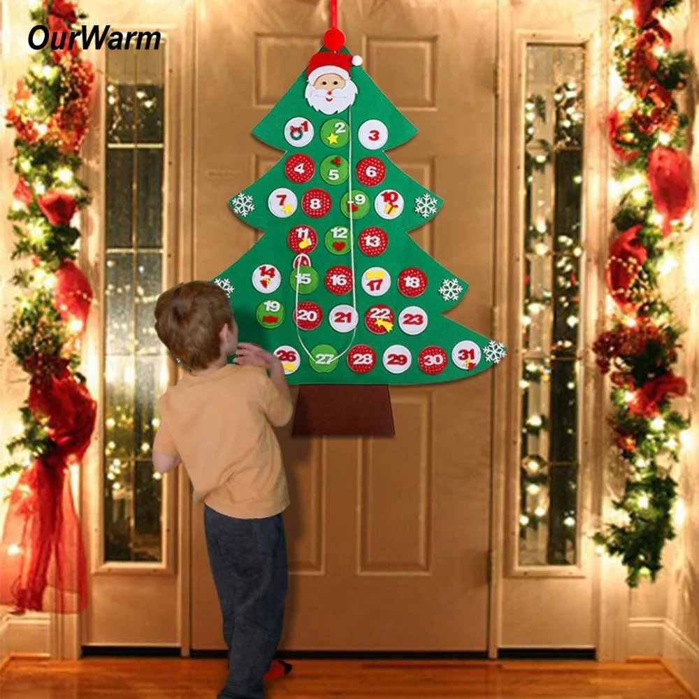 OurWarm креативная Дата 1-31 Адвент календарь Войлок Рождественская елка дверь настенные подвесные украшения Новогоднее украшение Navidad