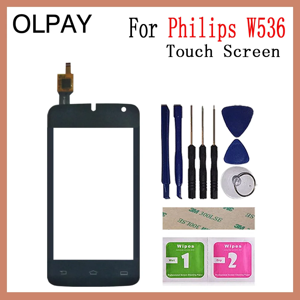 OLPAY 4,0 '' мобильный сенсорный экран для Philips W536 сенсорный экран Переднее стекло дигитайзер Бесплатный клей и салфетки