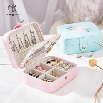 

Casegrace Double Layer Portable Travel Jewelry Box PU Leather Display Organizer Storage Case Earrings Necklace Rings Storage Box
