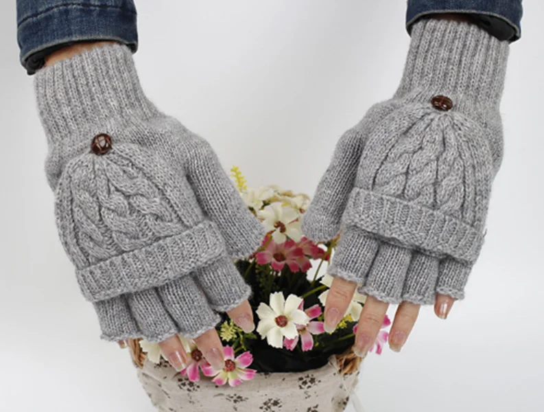 

unisex men and Women woolen solid Winter Soft Fingerless Gloves Mittens Knitted Glove Hand Warmer