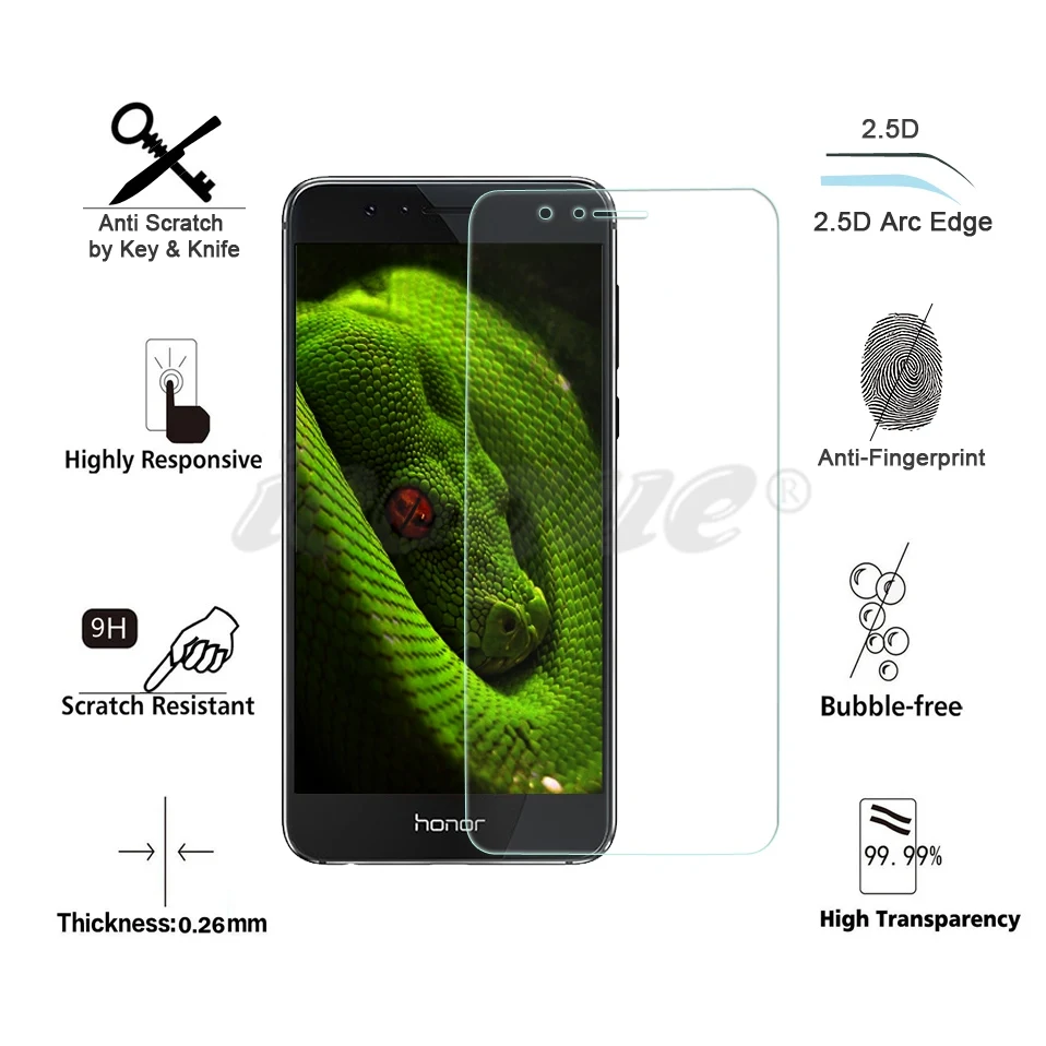 Icoque 9H 2.5D Tempered Glass for Huawei Honor 8 Glass Screen Protector Premium Display Flim Protection for Honor 8 9 Glasses (2)2