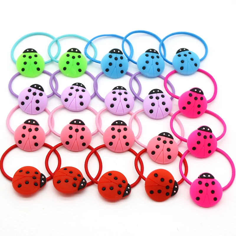 

50pcs/lot Ladybug Series Elastic Hair Bands Hair Clips Soft PVC Cartoon/Flower Hair Elastic Hair Accessories For Girls