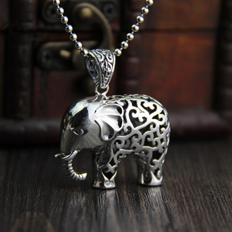 

925 Sterling Silver Openwork Carved Elephant Charm Pendant For Necklace Thai Silver hand made Fashion Personal Jewelry