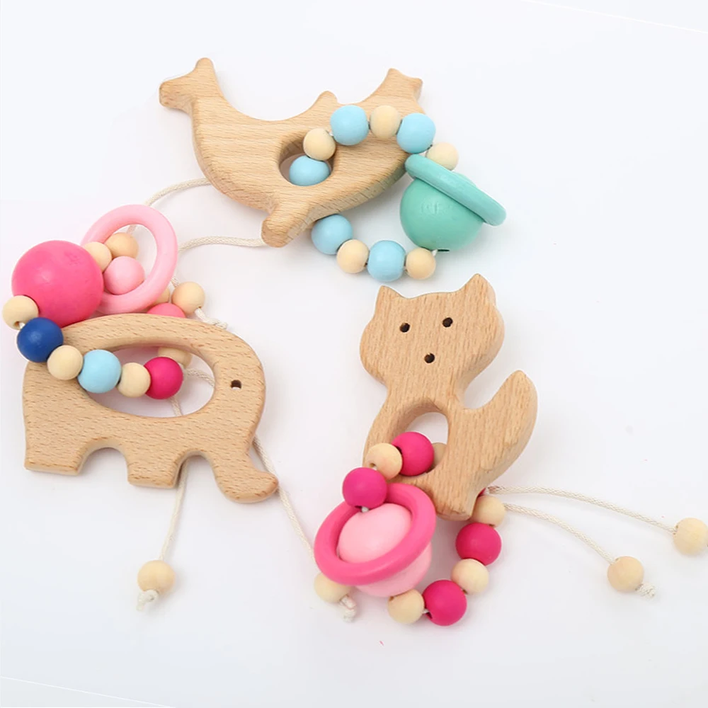 1 шт деревянный браслет в форме животных, детский органический деревянный силиконовый бисер, Детская молярная игрушка для детей