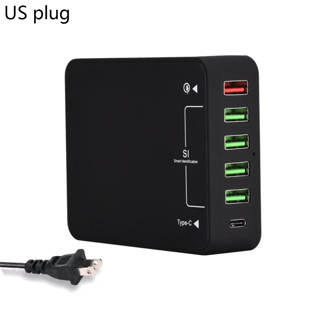 6 Port 60W Type C USB Charging Station,Wall Charger Hub Fast Charging Station with Qualcomm Quick Charge 3.0 and Type C