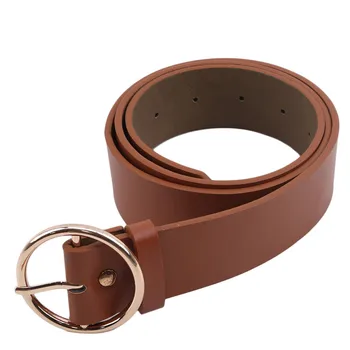 

Punk Harajuku Belt Exaggerated Big Round Buckle Pu Leather +Metal Hoop Belt Strap For Woman Jeans Belt