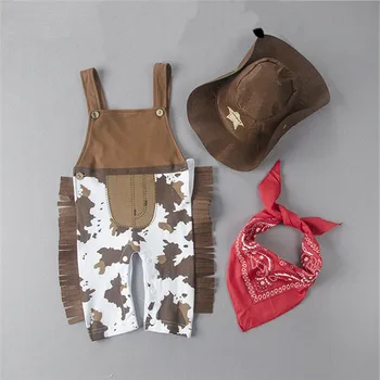 

Cute Newborn Baby Toddler Boy Girl Carnival Fancy Romper Pants + Scarf Bib +Hat Party Costume Cowboy Outfit Set 0-24M 3pcs